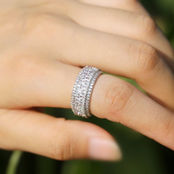 🔥 Fashion Rectangle Round Gems Zircon Luxury Eternity Ring for Women, EVGG1386 - Picture 14 of 15